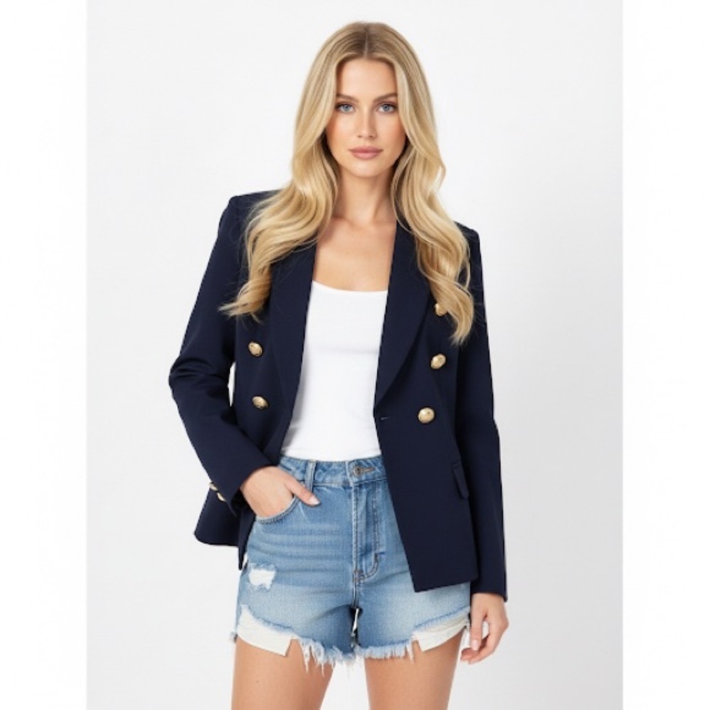 Double Breast Navy Women's Blazer with Gold Buttons Size S